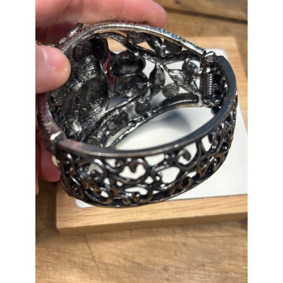 Vintage Silver-Tone Owl Cuff Bracelet With Rhinestones & Ivory Accents - Stateme - Picture 3 of 13